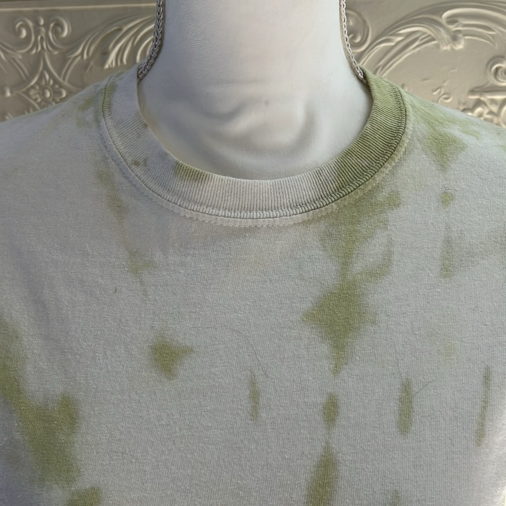 White and Green Tie Dye Style T-Shirt Gilden Sz S